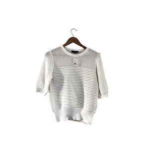 Ann Taylor Womens White Open-Knit Pullover Short Sleeve Sweater Medium